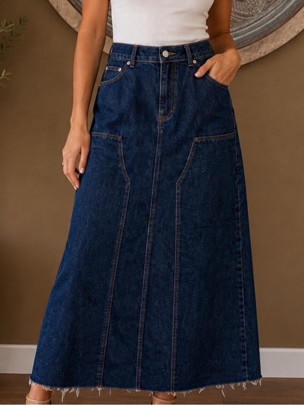 LOFT Dark Blue Denim Cargo Midi Skirt with Front Patch Pockets NWOT